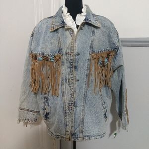 Stefano International Fringe Jean Jacket 80s 90s.  New with tags.